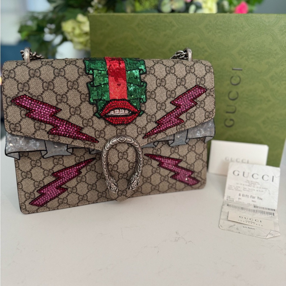 Gucci GG Supreme Monogram Lightning Embroidered Medium Dionysus Shoulder Bag - Picture 16 of 16